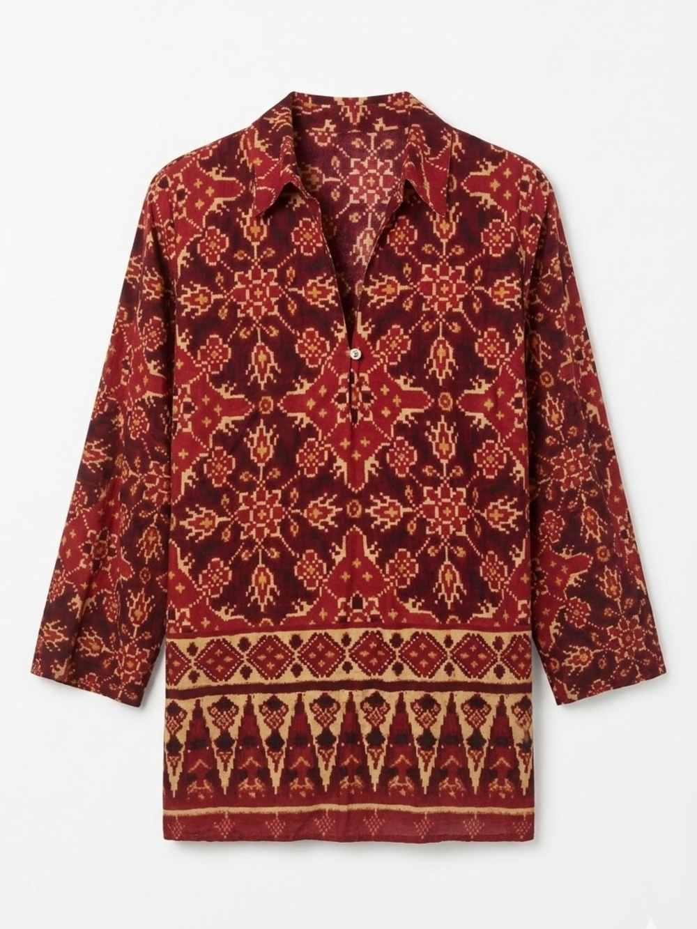 PLUS - ​Lauren Ralph Lauren Red Ikat Print 100% Cotton Tunic Top